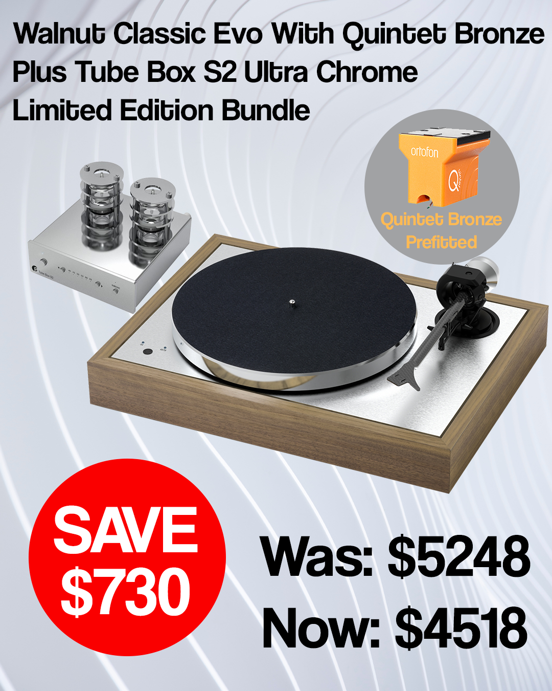 Project Classic Evo Turntable Quintet Bronze (Walnut) / Project Tube Box S2 Ultra Chrome Bundle Deal